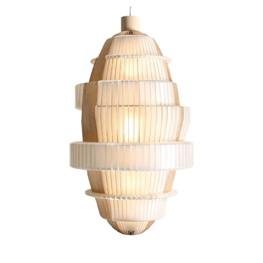 **Technische titel in het Nederlands:** Moderne hanglamp van hout en kunststof met gestroomlijnd ontwerp